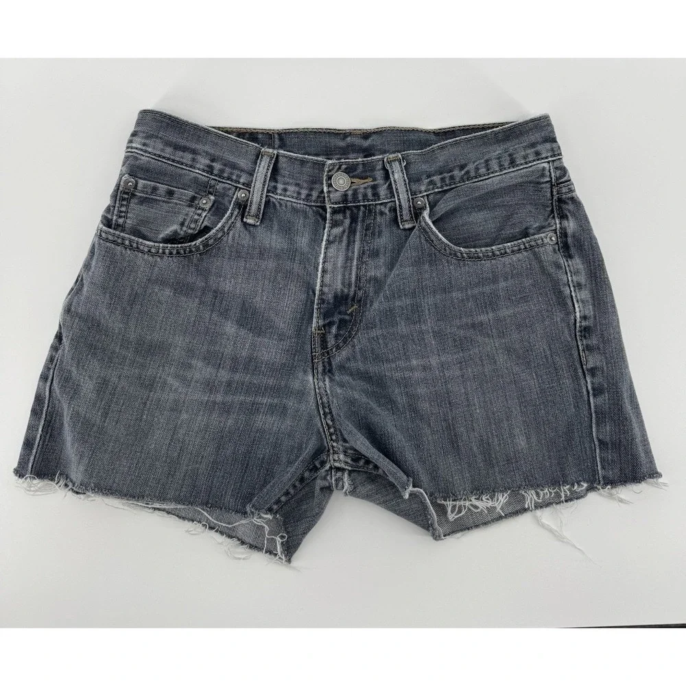 Levi's 511 Women's High Rise Cut Off Gray Denim Shorts Slim Distressed Size 30W